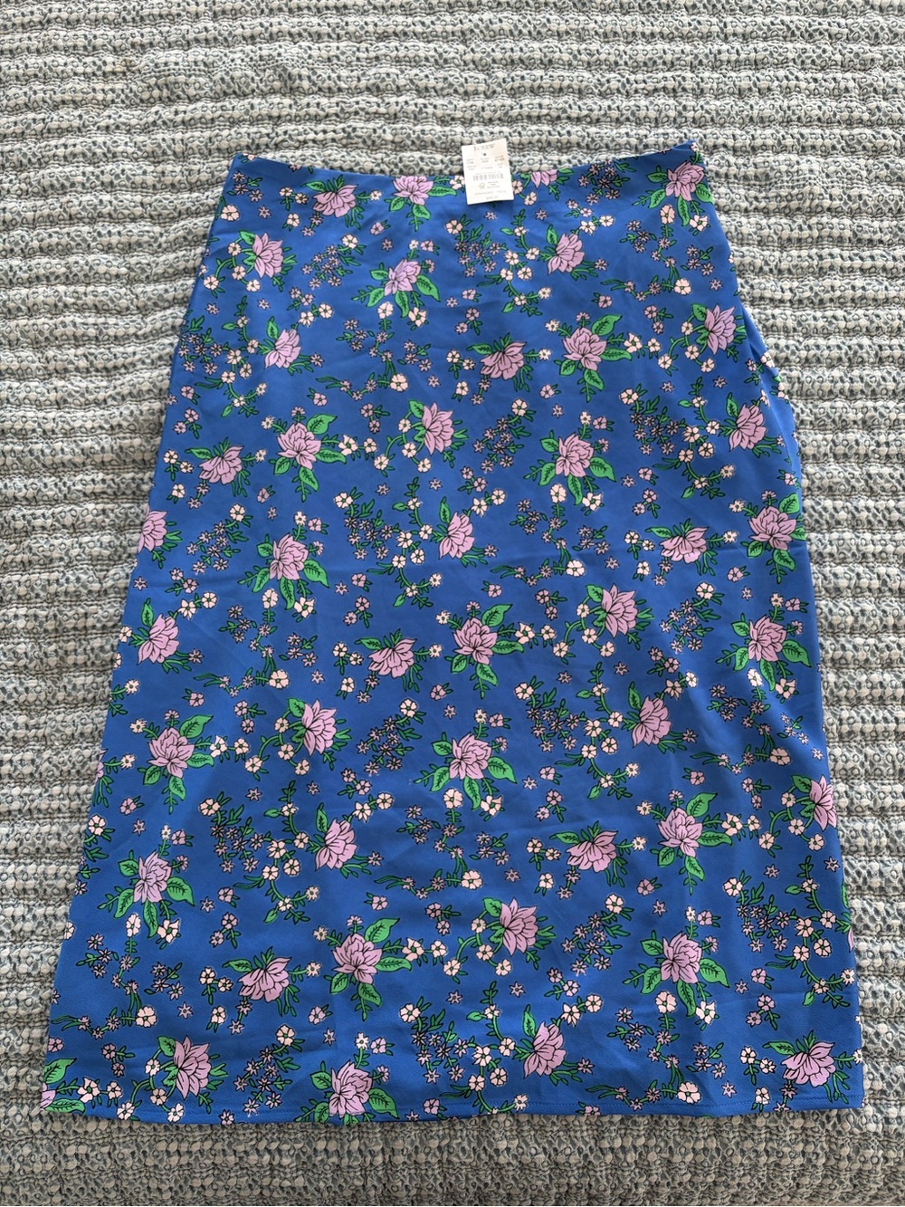 J. Crew Blue Midi Skirt with Pink Floral Print